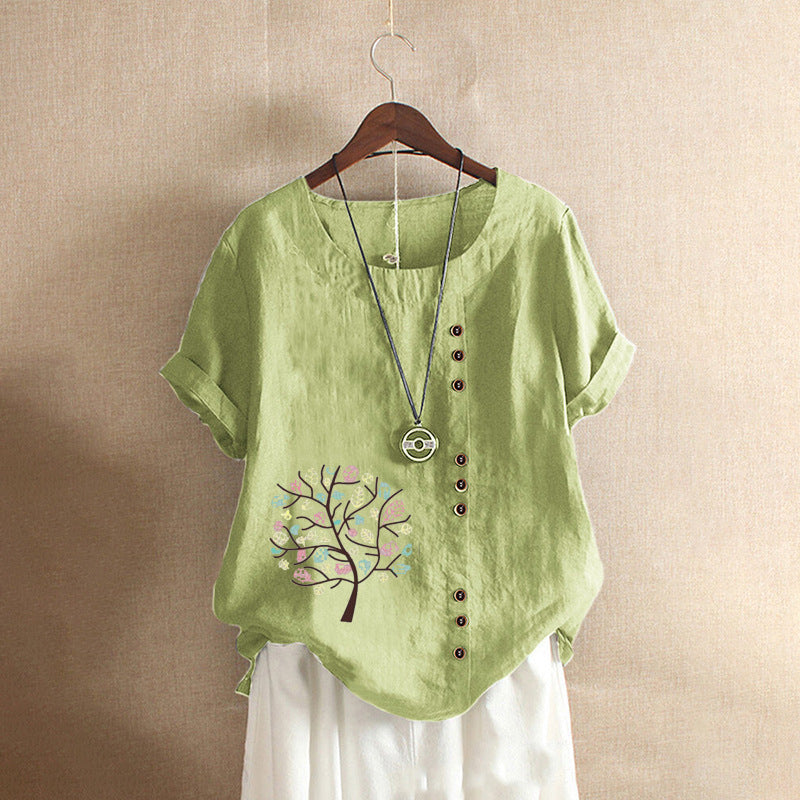 Vena™ Vintage Blouse With Tree Print
